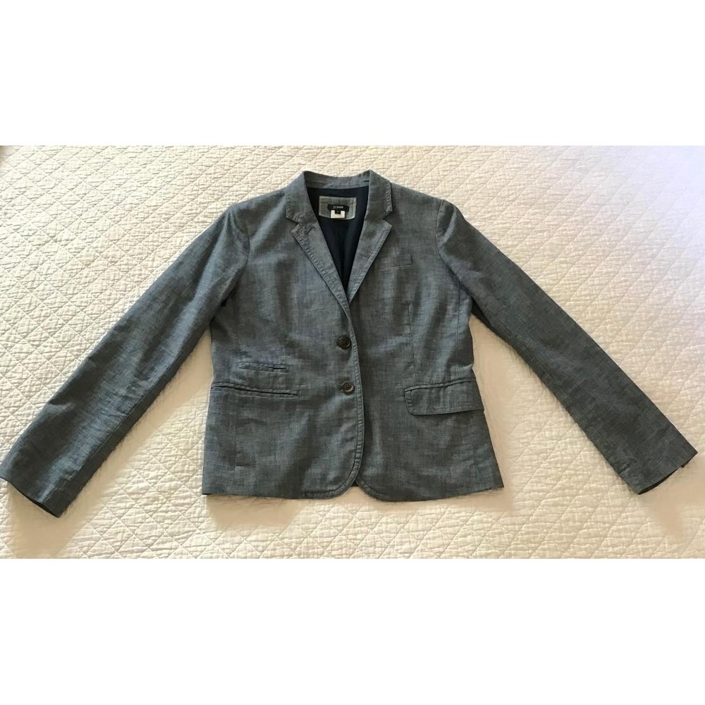 J.Crew Womens Sz 4 Blue Chambray Cotton Blazer Jacket Schoolboy Casual Workwear - Picture 3 of 15